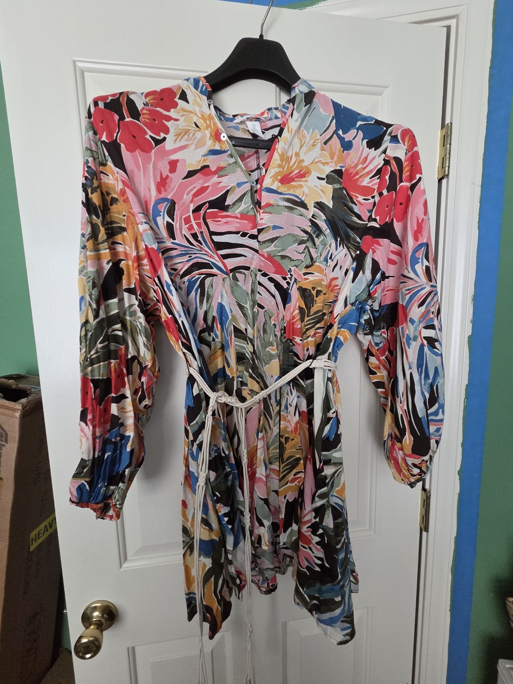 Multicolor Floral V-Neck Tie-Waist Women's Mini DRESS
